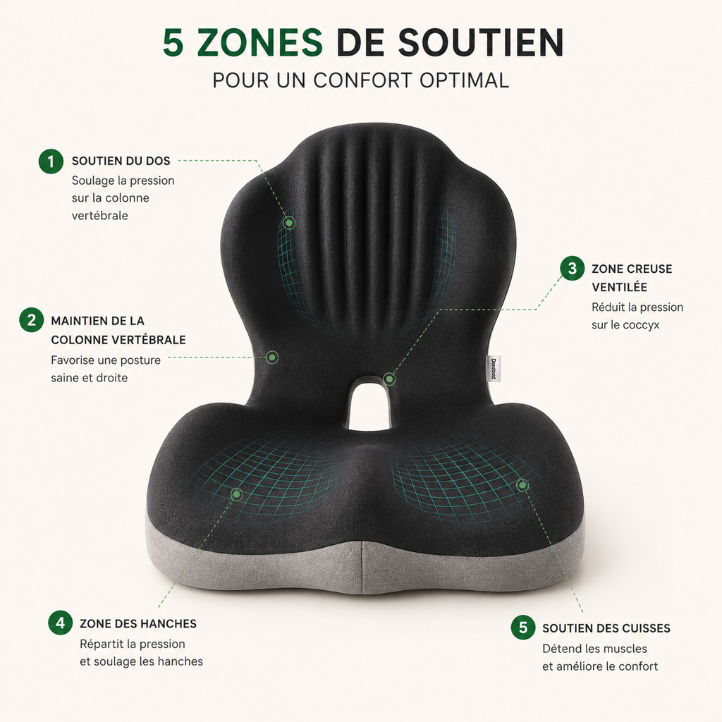 Coussin Ergonomique Premium — Soulage le dos et améliore la posture